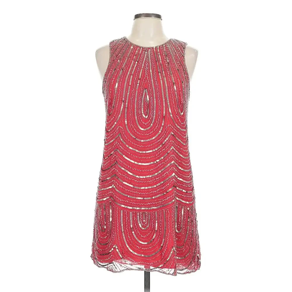 Parker NWT‎ Fuchsia Beaded Dress L Art Deco  Cocktail Party Holiday